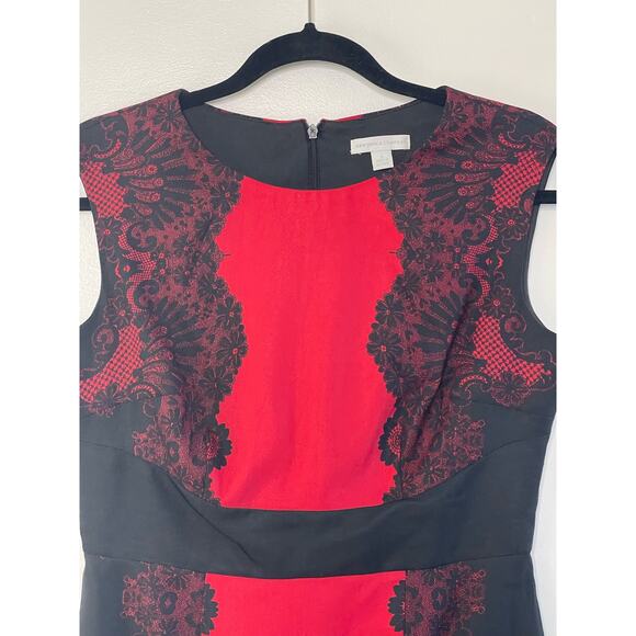 New York & Company Lace Print Shift Dress Cap Sleeve Red Black Women's Size 4 - Picture 5 of 11